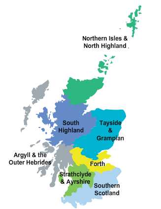 Map of Scotland showing the outline of the Scottish Natural Heritage (SNH) area boundary. As of April 1st 2011.(c)Crown Copyright SNH 100017908[2012]